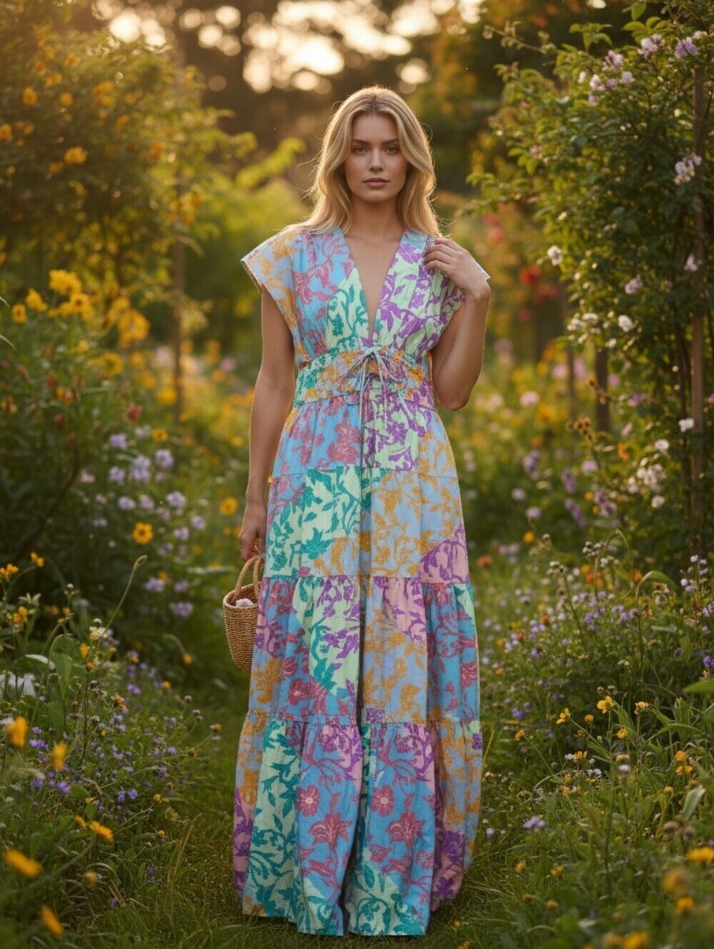 Derek Lam Multicolor Floral Patchwork Maxi Dress